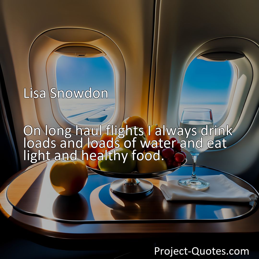 Freely Shareable Quote Image On long haul flights I always drink loads and loads of water and eat light and healthy food.>