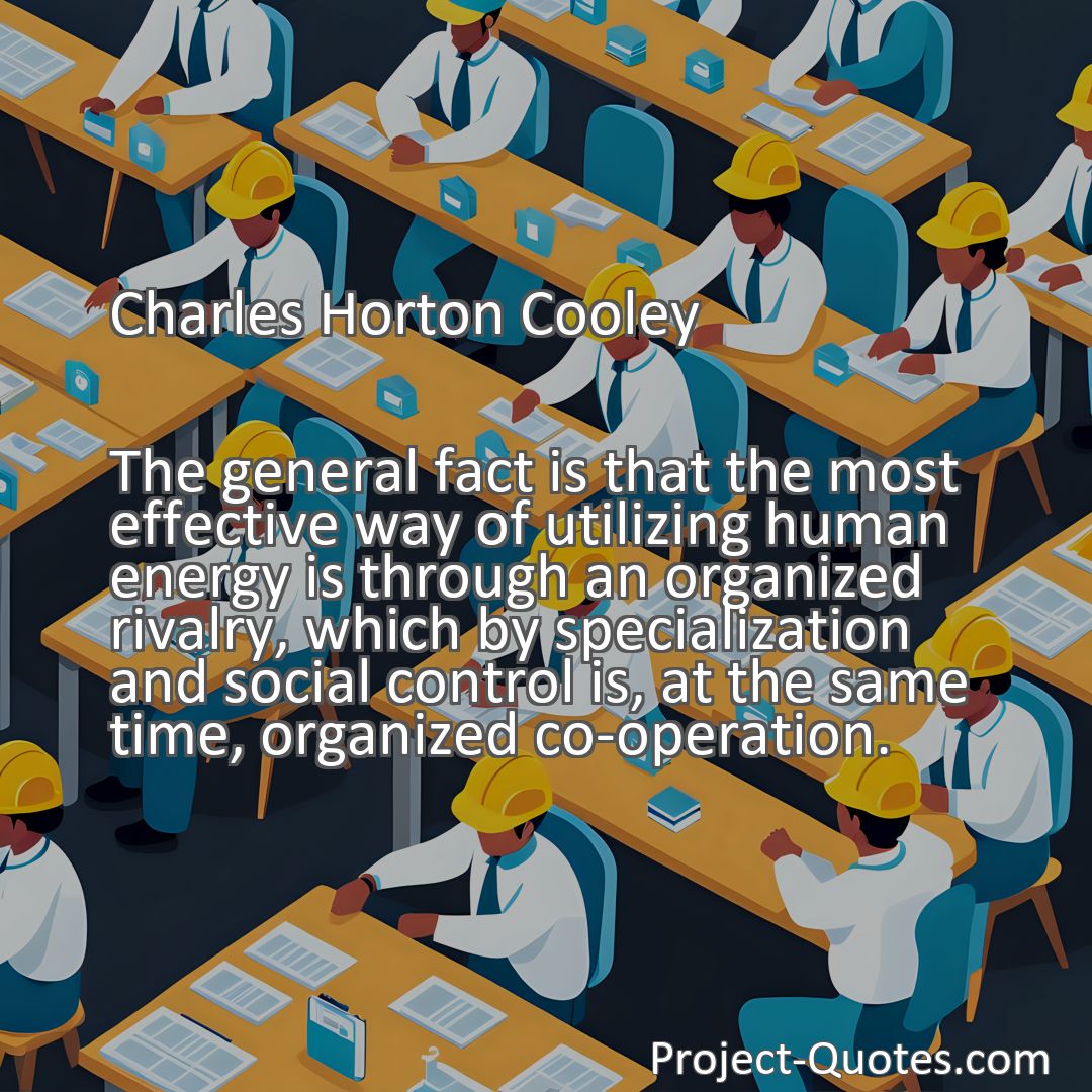 Freely Shareable Quote Image The general fact is that the most effective way of utilizing human energy is through an organized rivalry, which by specialization and social control is, at the same time, organized co-operation.