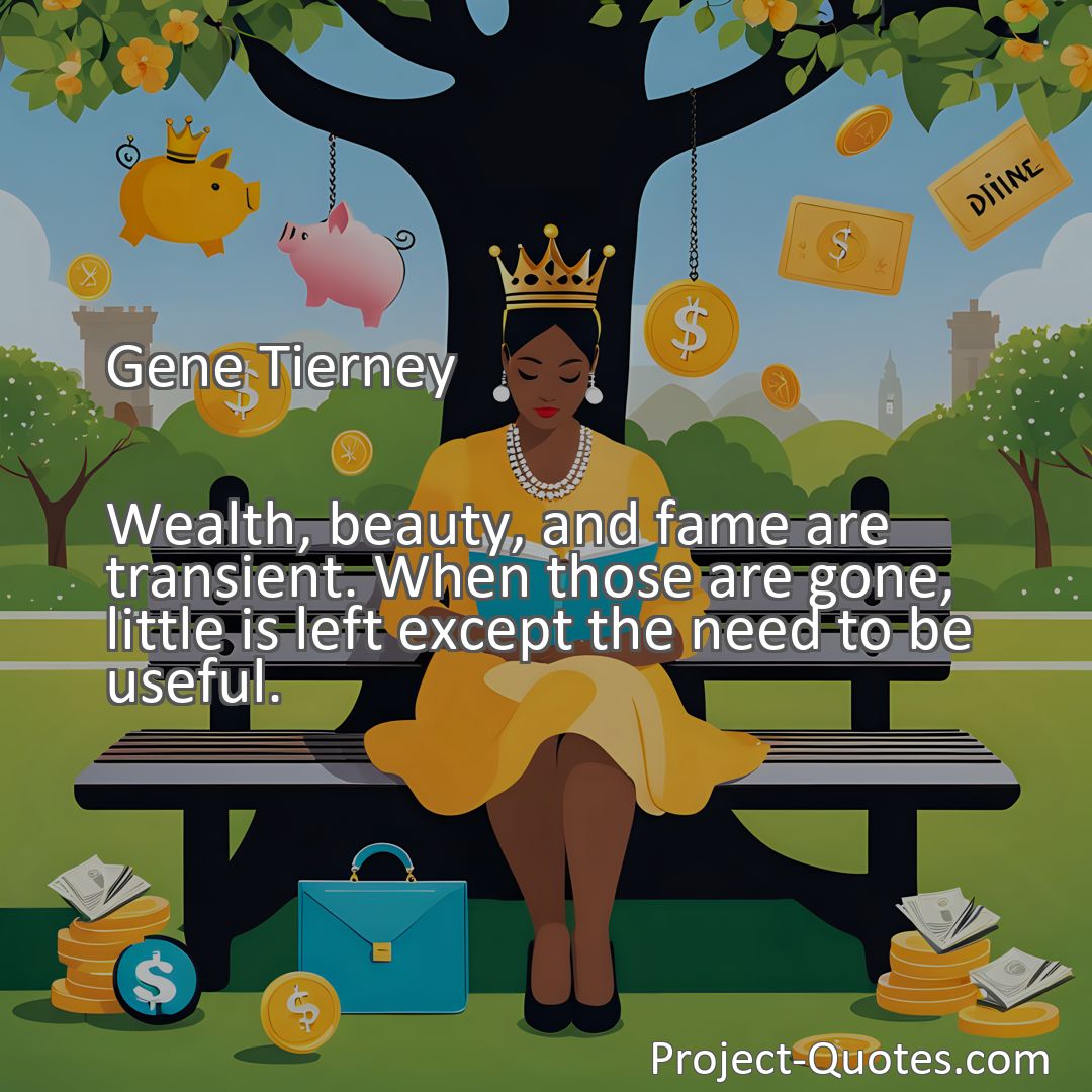 Freely Shareable Quote Image Wealth, beauty, and fame are transient. When those are gone, little is left except the need to be useful.