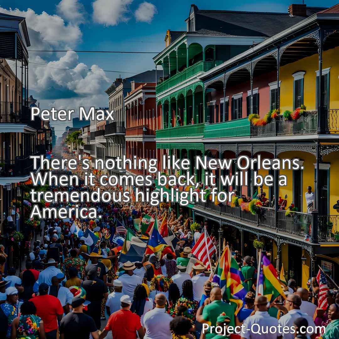 Freely Shareable Quote Image There's nothing like New Orleans. When it comes back, it will be a tremendous highlight for America.