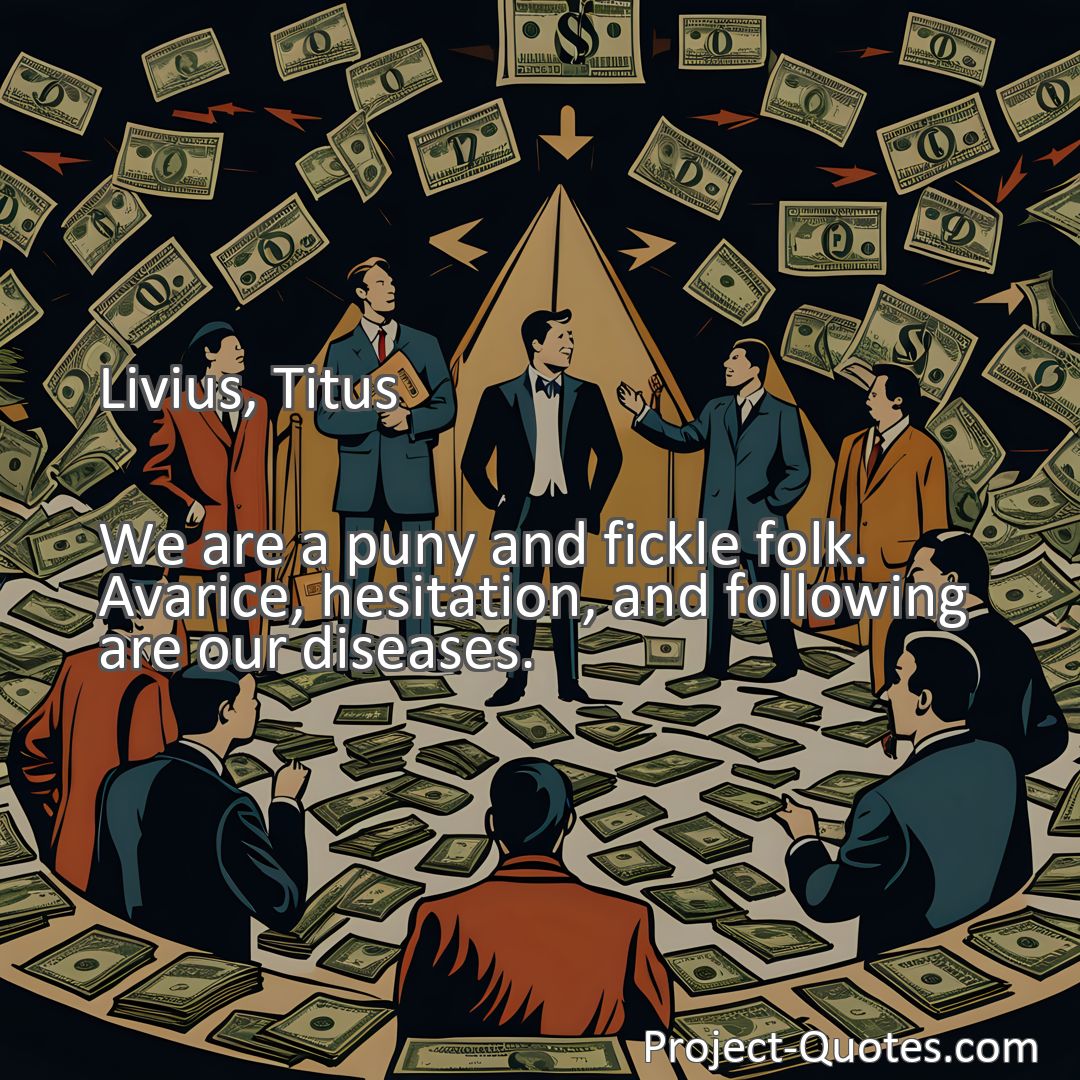 Freely Shareable Quote Image We are a puny and fickle folk. Avarice, hesitation, and following are our diseases.