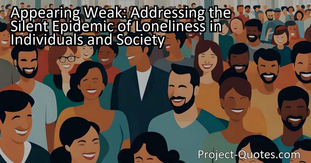 The fear of appearing weak often prevents individuals from seeking support or expressing their feelings of loneliness to others