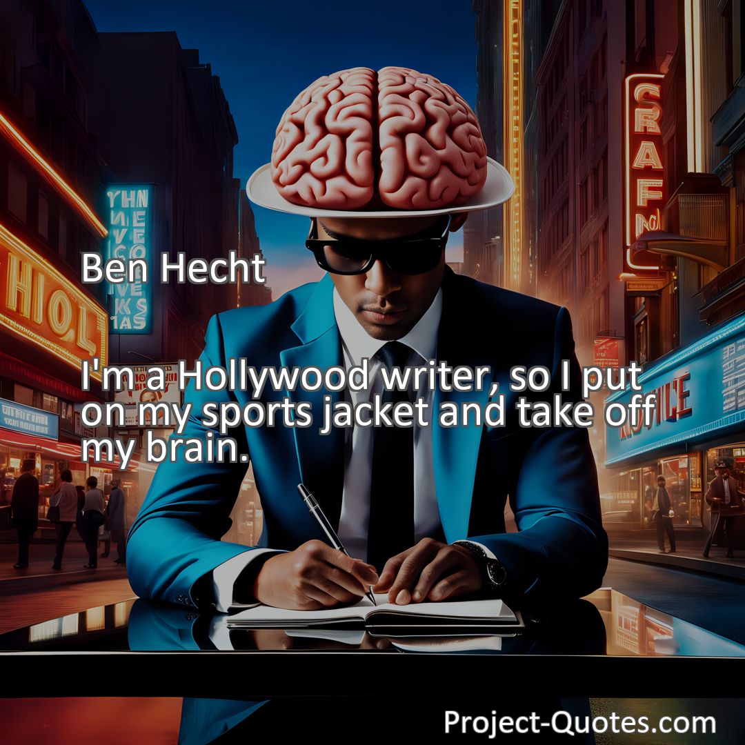 Freely Shareable Quote Image I'm a Hollywood writer, so I put on my sports jacket and take off my brain.