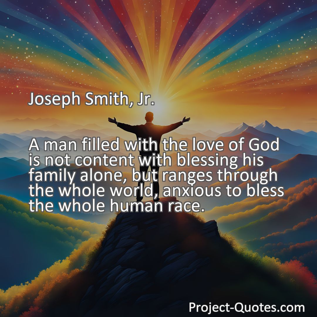 Freely Shareable Quote Image A man filled with the love of God is not content with blessing his family alone, but ranges through the whole world, anxious to bless the whole human race.