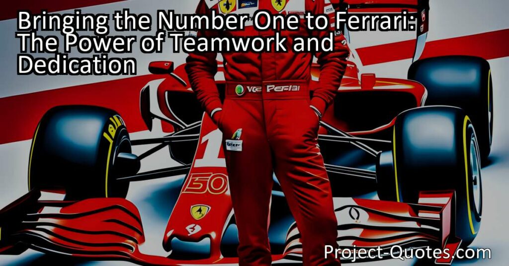 "Bringing the Number One to Ferrari: The Power of Teamwork and Dedication" is a captivating tale of Michael Schumacher's journey to success in Formula One racing. Through the power of teamwork