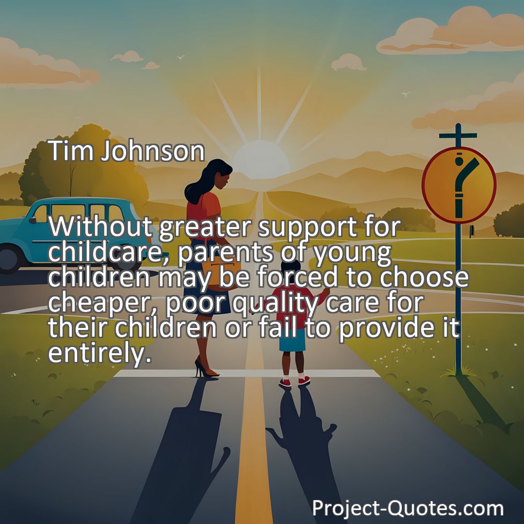 Freely Shareable Quote Image Without greater support for childcare, parents of young children may be forced to choose cheaper, poor quality care for their children or fail to provide it entirely.