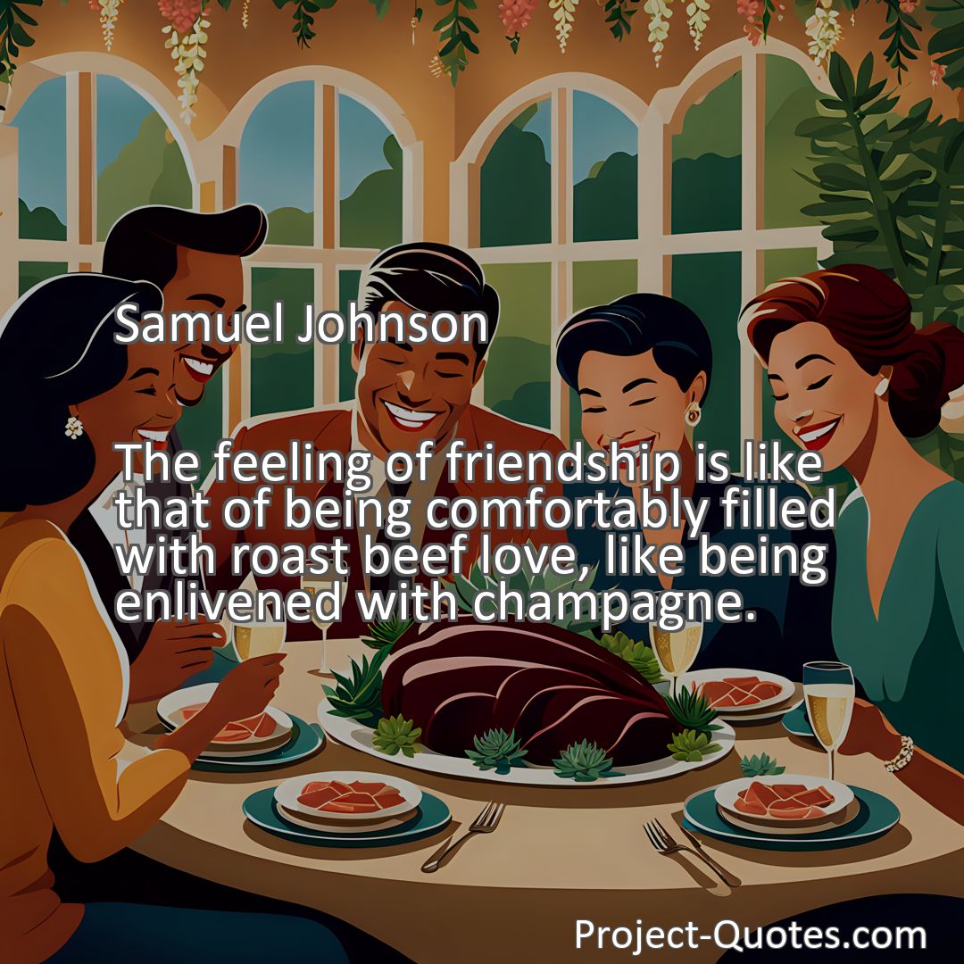 Freely Shareable Quote Image The feeling of friendship is like that of being comfortably filled with roast beef love, like being enlivened with champagne.