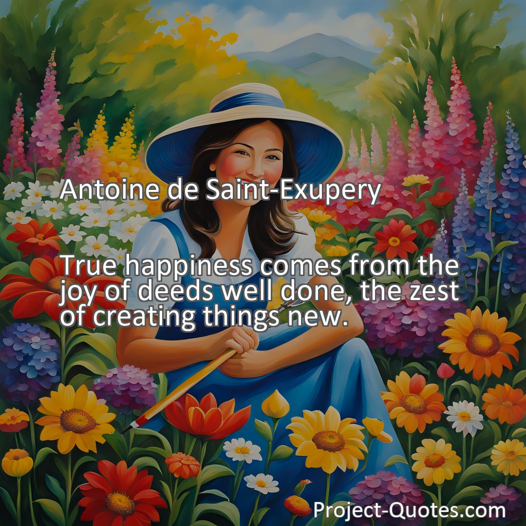Freely Shareable Quote Image True happiness comes from the joy of deeds well done, the zest of creating things new.