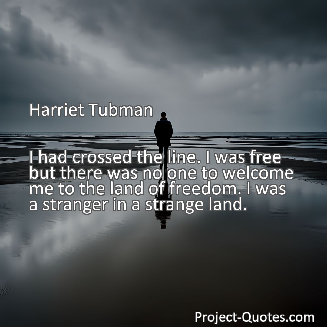Freely Shareable Quote Image I had crossed the line. I was free but there was no one to welcome me to the land of freedom. I was a stranger in a strange land.