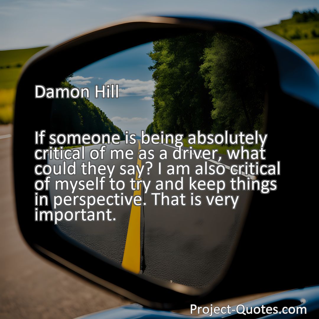 Freely Shareable Quote Image If someone is being absolutely critical of me as a driver, what could they say? I am also critical of myself to try and keep things in perspective. That is very important.
