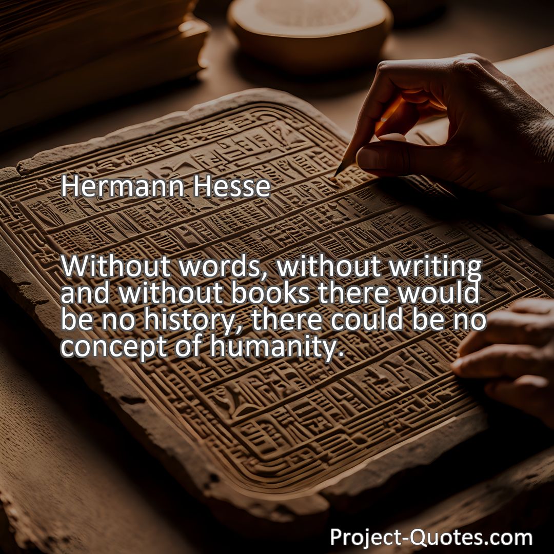 Freely Shareable Quote Image Without words, without writing and without books there would be no history, there could be no concept of humanity.