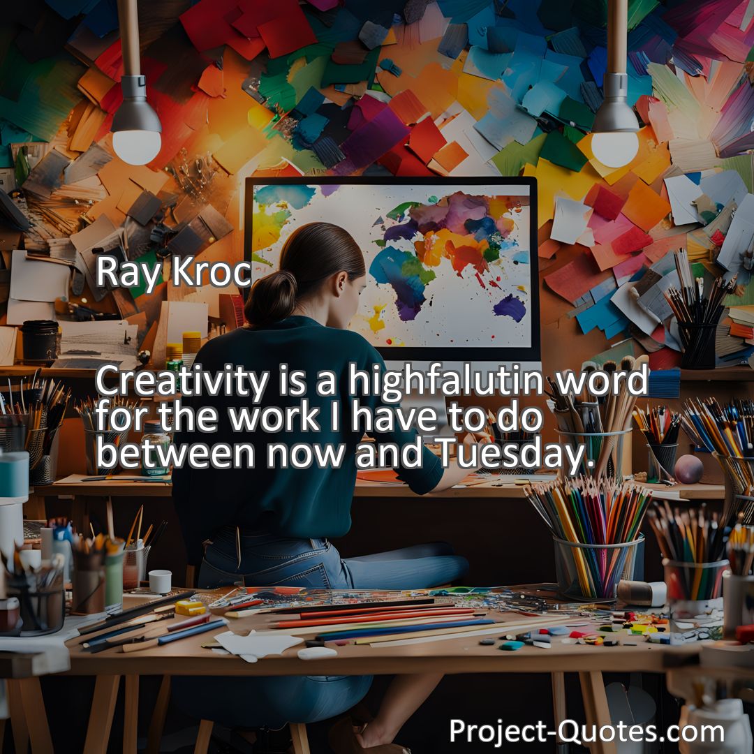 Freely Shareable Quote Image Creativity is a highfalutin word for the work I have to do between now and Tuesday.