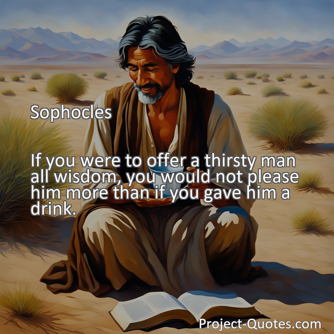 Freely Shareable Quote Image If you were to offer a thirsty man all wisdom, you would not please him more than if you gave him a drink.