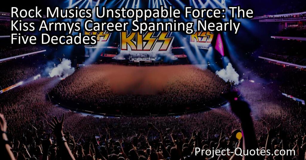 The title "Rock Music's Unstoppable Force: The Kiss Army's Career Spanning Nearly Five Decades" explores the enduring popularity of the Kiss Army