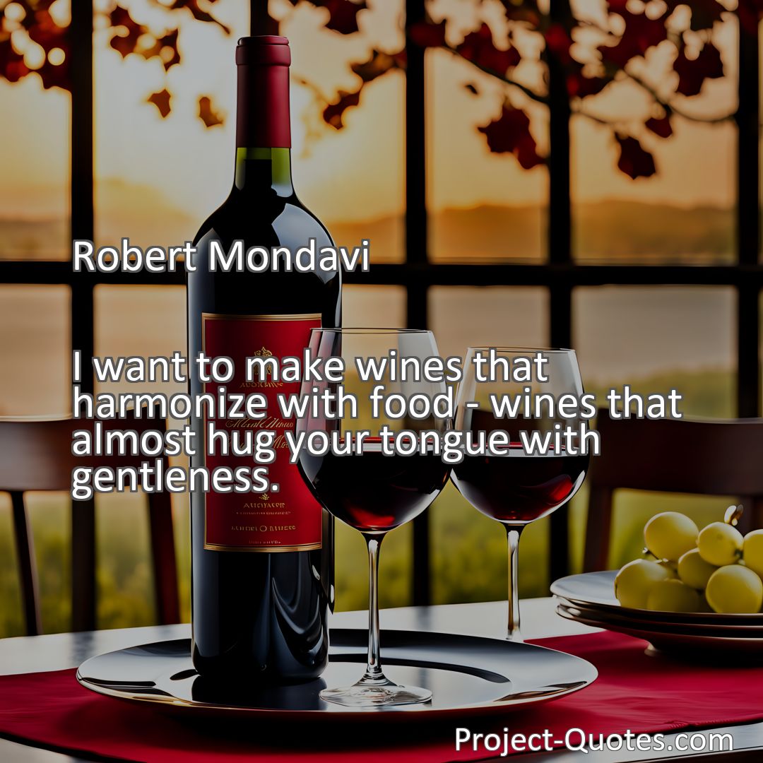 Freely Shareable Quote Image I want to make wines that harmonize with food - wines that almost hug your tongue with gentleness.