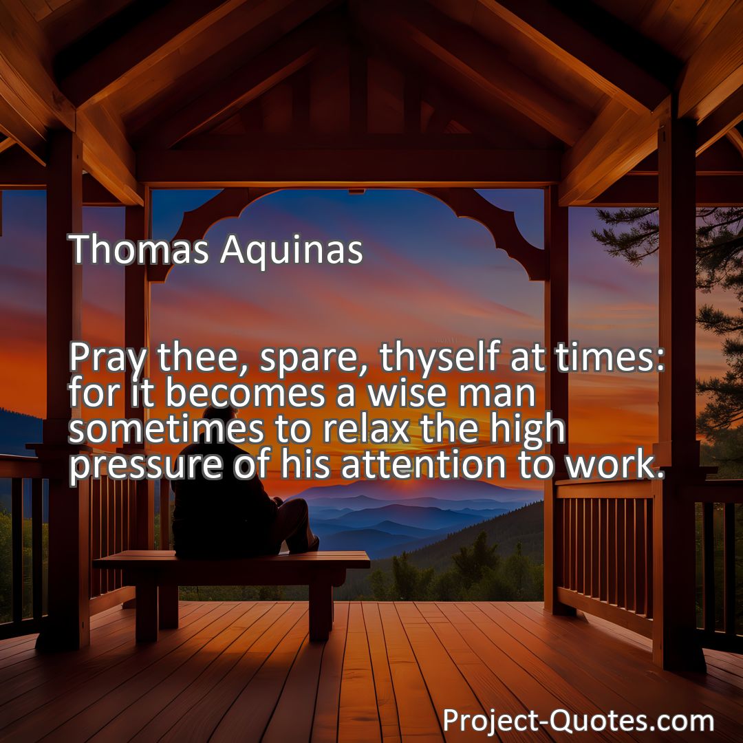 Freely Shareable Quote Image Pray thee, spare, thyself at times: for it becomes a wise man sometimes to relax the high pressure of his attention to work.
