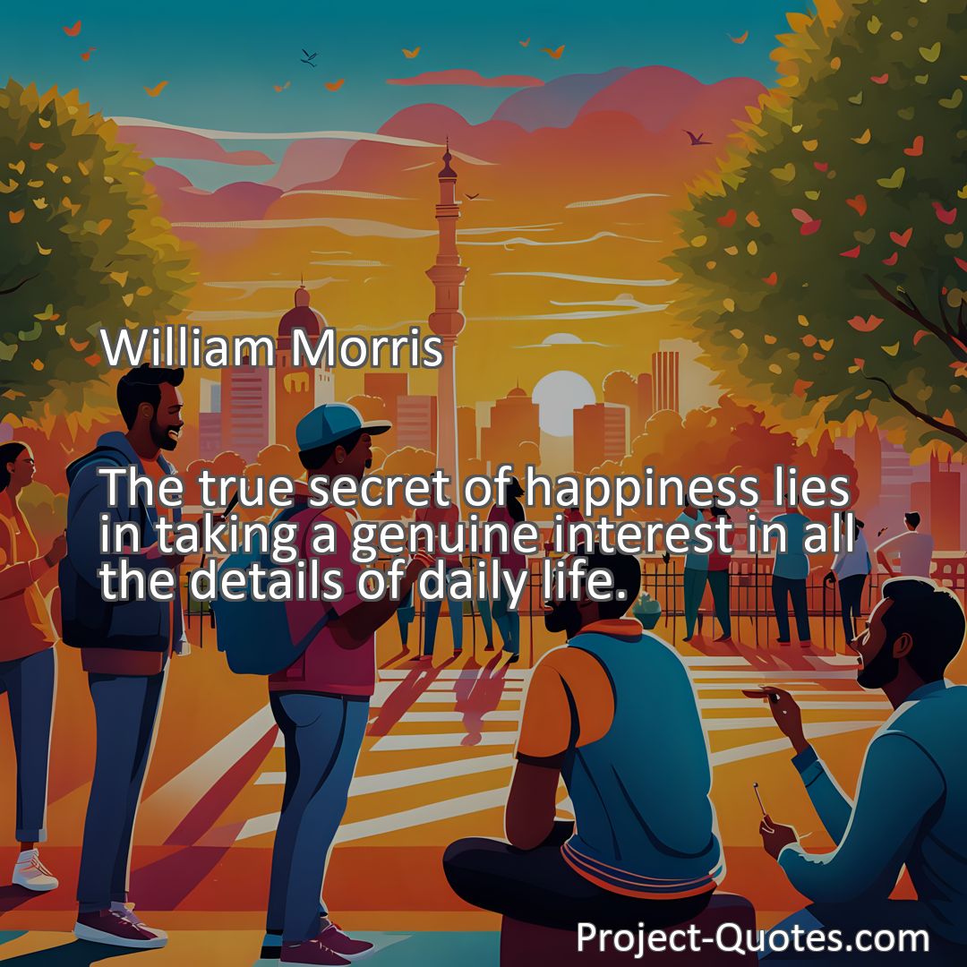 Freely Shareable Quote Image The true secret of happiness lies in taking a genuine interest in all the details of daily life.