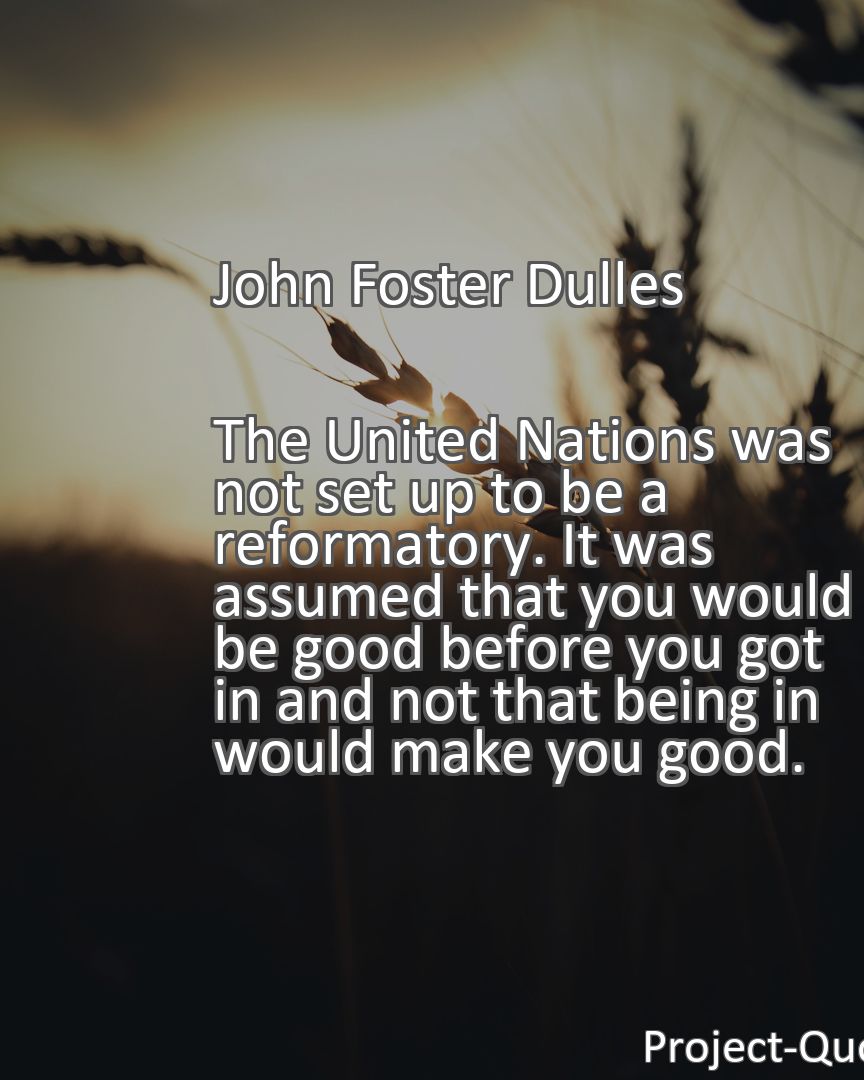 Freely Shareable Quote Image The United Nations was not set up to be a reformatory. It was assumed that you would be good before you got in and not that being in would make you good.