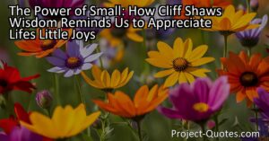 Cliff Shaw wisely reminded us of the power of appreciating life's little joys. Through recognizing and cherishing the small wonders and moments