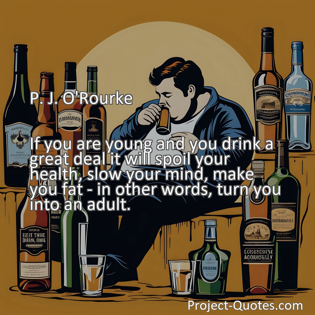 Freely Shareable Quote Image If you are young and you drink a great deal it will spoil your health, slow your mind, make you fat - in other words, turn you into an adult.