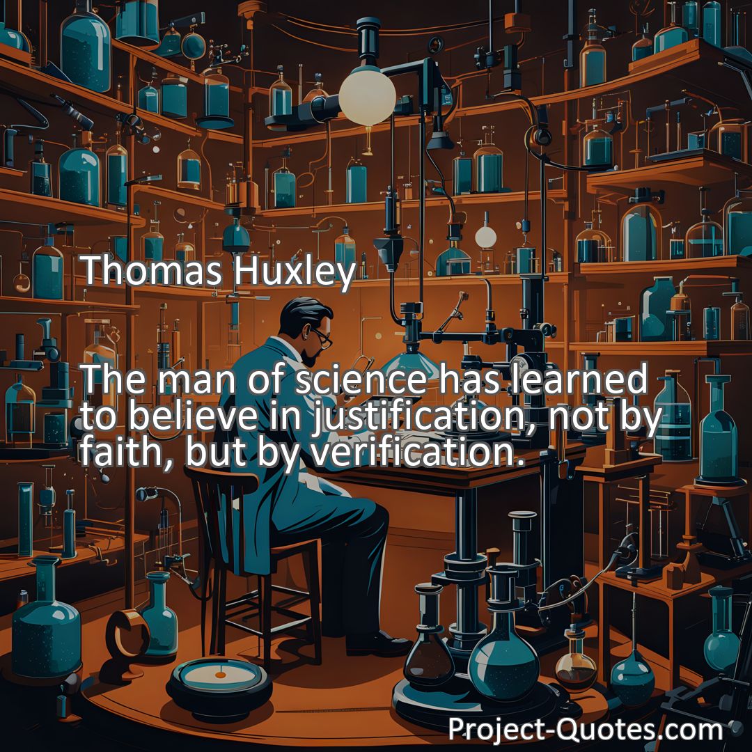 Freely Shareable Quote Image The man of science has learned to believe in justification, not by faith, but by verification.
