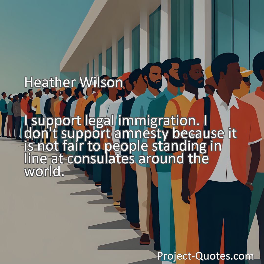 Freely Shareable Quote Image I support legal immigration. I don't support amnesty because it is not fair to people standing in line at consulates around the world.