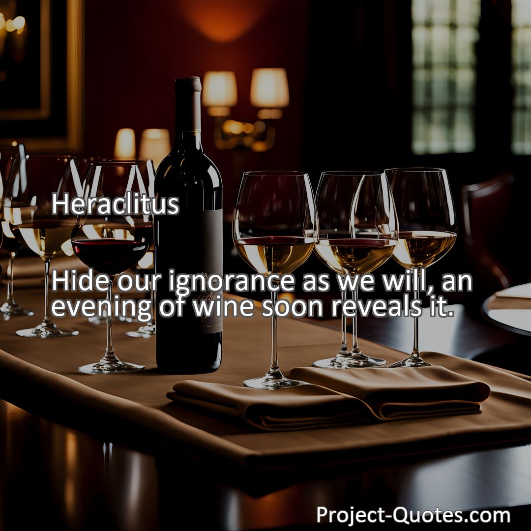 Freely Shareable Quote Image Hide our ignorance as we will, an evening of wine soon reveals it.