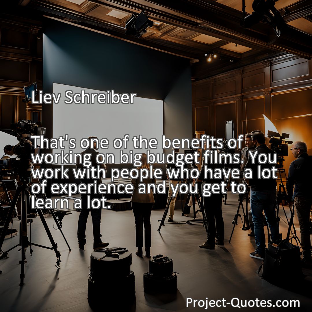 Freely Shareable Quote Image That's one of the benefits of working on big budget films. You work with people who have a lot of experience and you get to learn a lot.